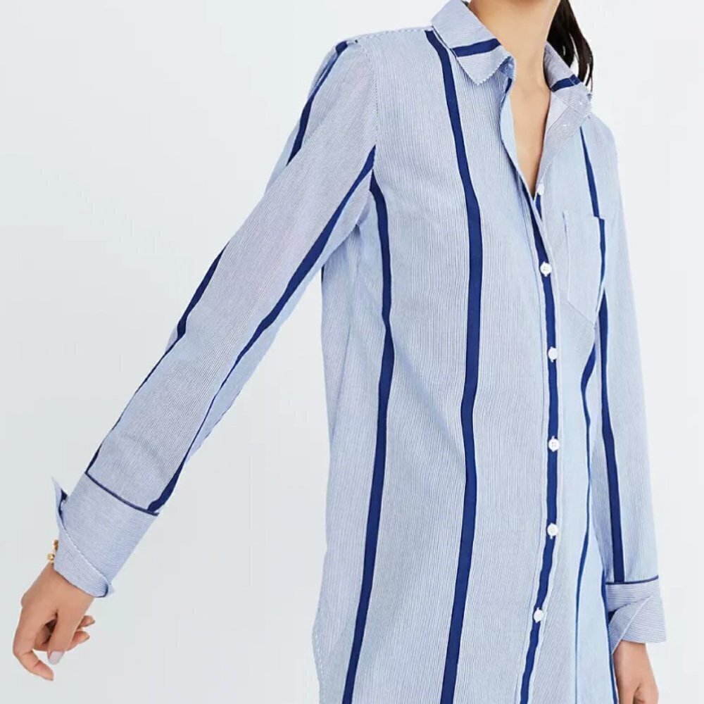 Madewell Striped Button-Down Tunic Shirt High Side Slits Sz XXS Long Shirt Cuffs